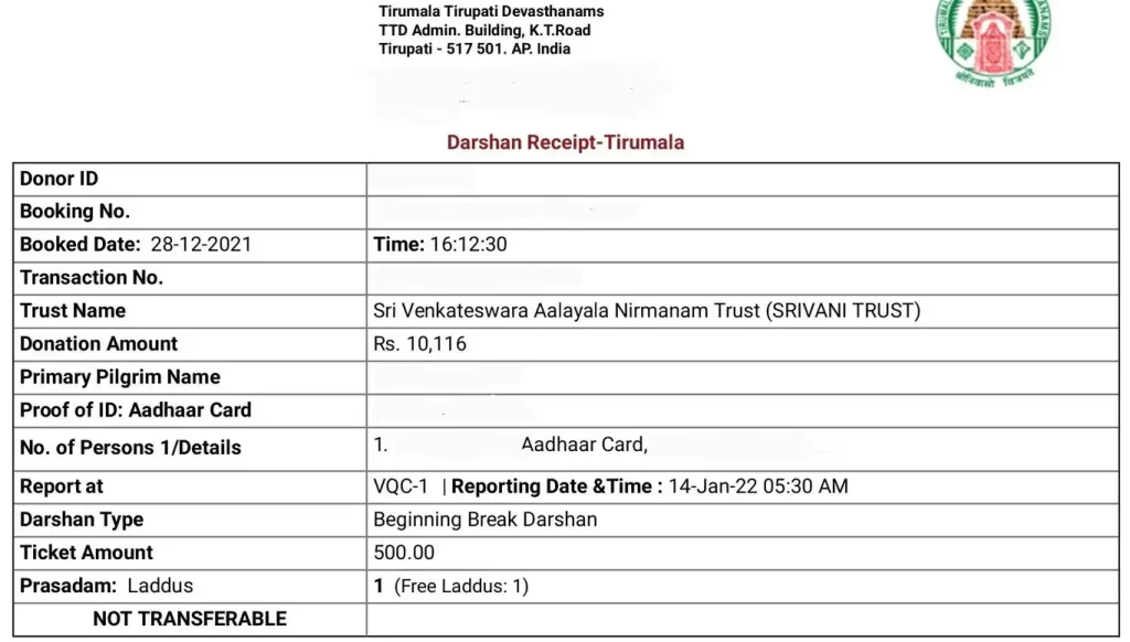 Vip Darshan Ticket