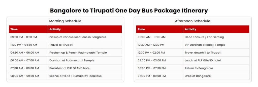 Bangalore to Tirupati One Day Volvo AC Bus Package