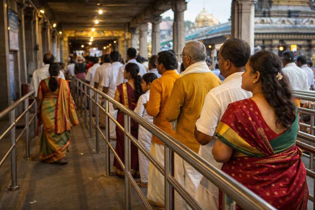 Traditional dress code followed by devotees in NRI Darshan Tirumala queue