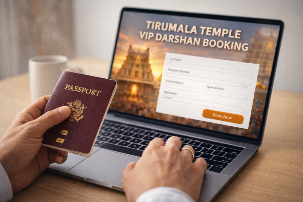 NRI Darshan Tirumala booking process with passport and online Srivani VIP Break Darshan
